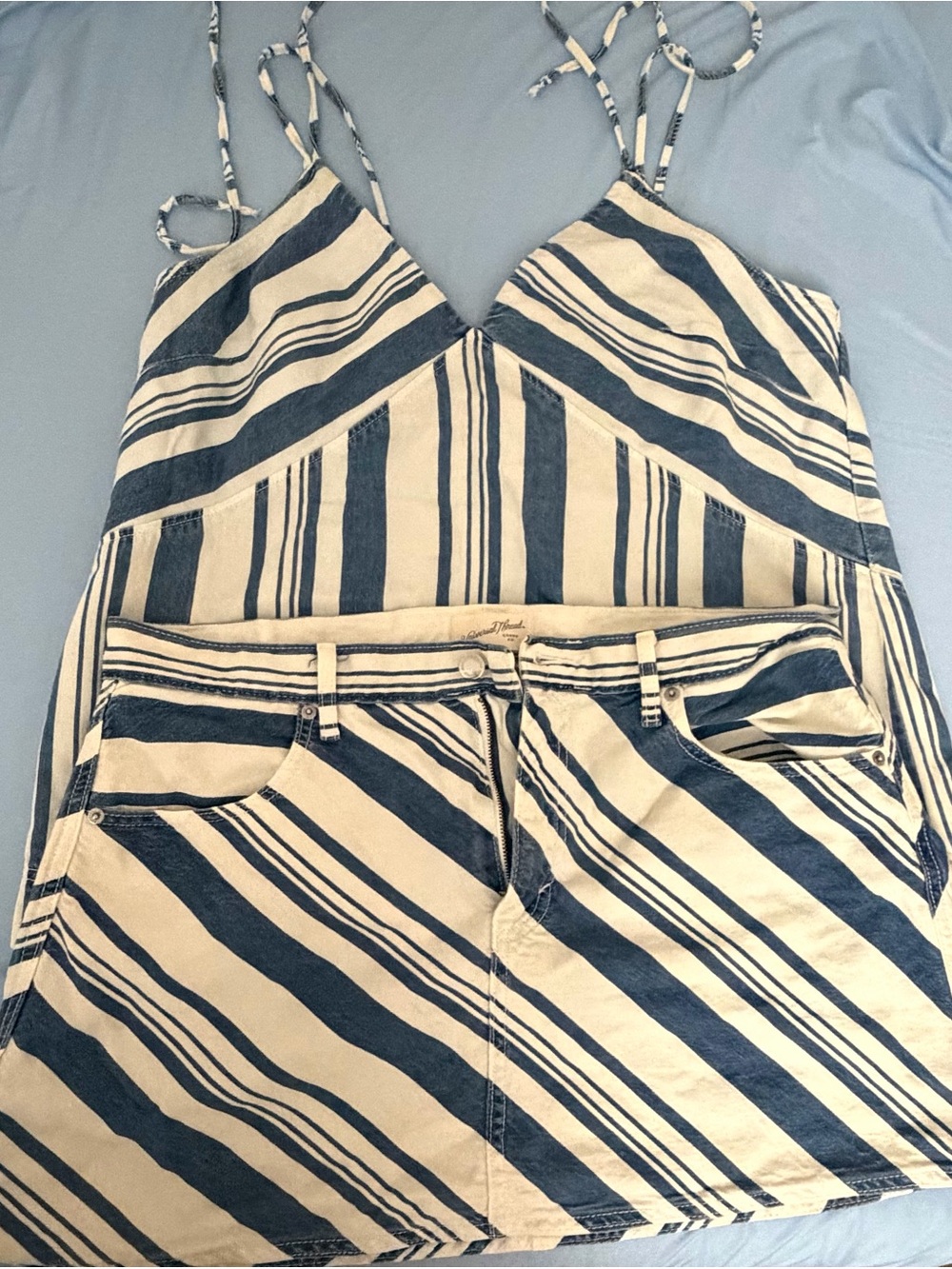 Striped Blue and Cream Women’s Cute Skirt and top set.